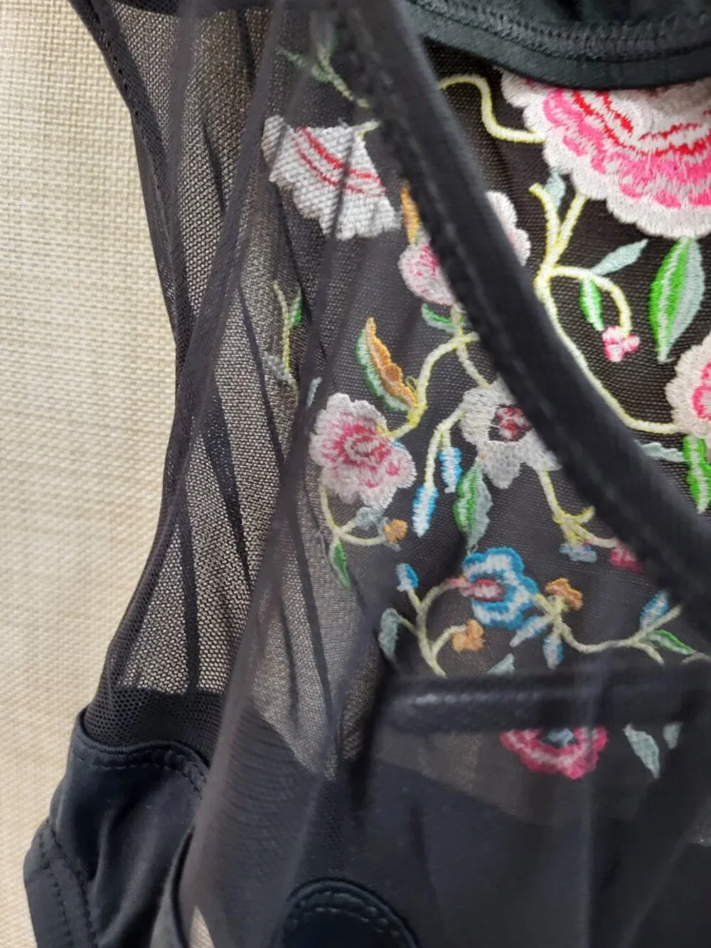 Victoria's Secret Floral Embroider Sheer Mesh Bodysuit One Piece Sexy Size 8 Vtg